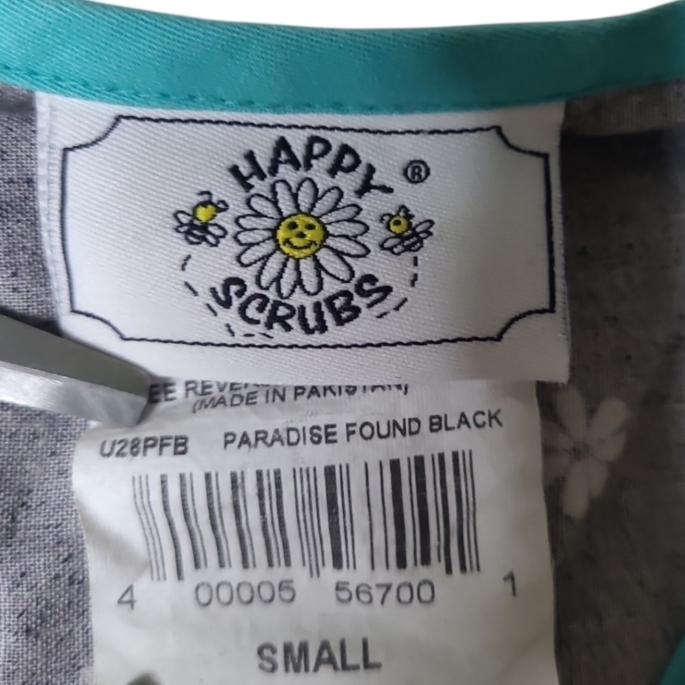 Colorful Contemporary Floral Tropical Print Scrub Top Size Small - Picture 2 of 8
